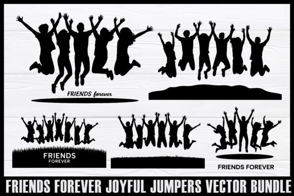 Capture Pure Joy: The Friends Forever Jumping Silhouette Vector