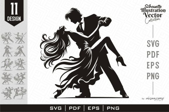 Capturing Movement: The Elegant Couple Dancing Silhouette Vector Collection