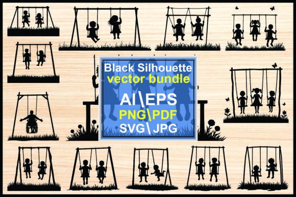 Child Silhouette Swinging Vector: Capturing Joyful Motion