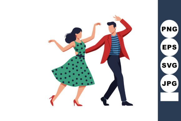 Couple Dancing Swing Style with Polka Do: A Lively Dance of Type and Texture