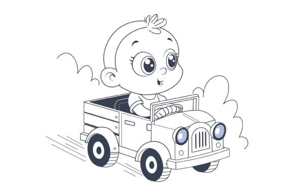 Cute Baby Driving a Toy Truck – Line Art: Beyond the Nursery