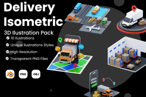 Delivery Isometric 3D Illustration Pack: Elevate Your Visuals