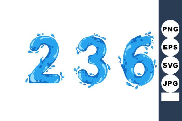 Dynamic Blue Water Splash Numbers: Two, Three, and Six