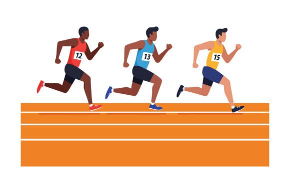 Dynamic Design: The Male Sprinters Running Fast Track Race O Typeface