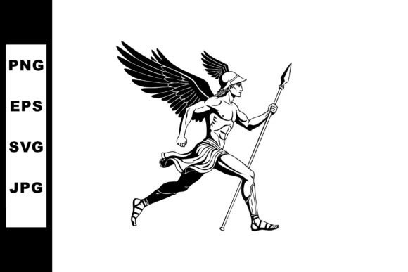 Dynamic Design with Winged Warrior Running with Spear Ancien