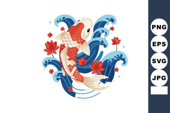 Dynamic Elegance: Using the Koi Fish Swimming Among Red Lotus Flower Design