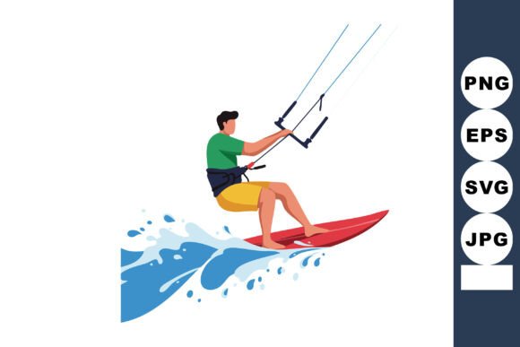 Dynamic Motion: Man Kite Surfing on Red Board with Yello