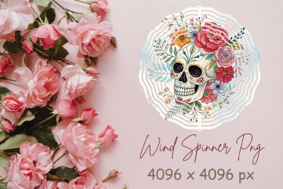 Floral Skull Wind Spinner Png: Bold Design for Dynamic Spaces