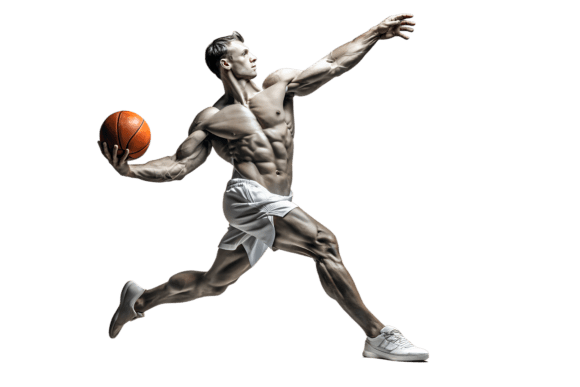 Muscular Man Playing Basketball Isolated: Dynamic Energy in Design