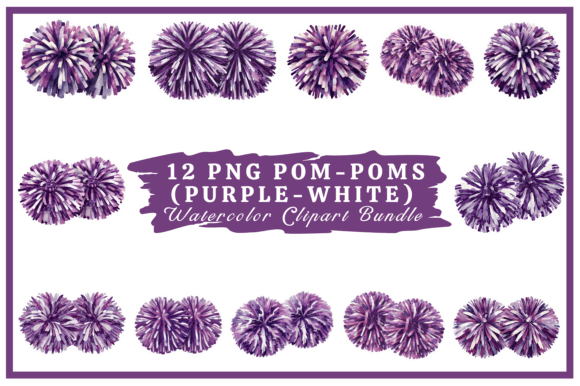 Purple & White Pom-Poms Watercolor Pack for Team Spirit