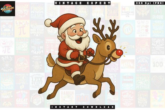 Santa Claus Flying on Reindeer PNG: Festive Design Asset
