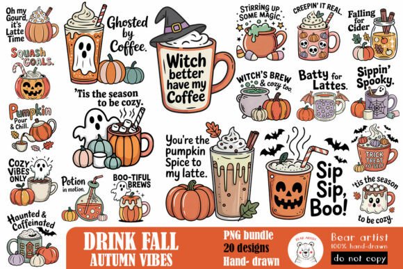 Spooky Fall Drinks Bundle PNG: Elevate Your Autumn Designs