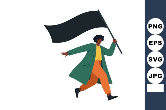 The Dynamic Energy of Person Holding Black Flag Running in Green