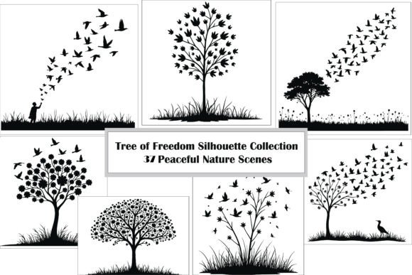 Tree of Freedom Silhouette Collection: Nature-Inspired Design Assets