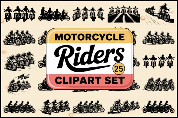 Unleash the Road: 25 Motorcycle Riders Clipart Set