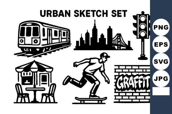 Urban Sketch Set: Subway Trains, Skylines, and Street Energy