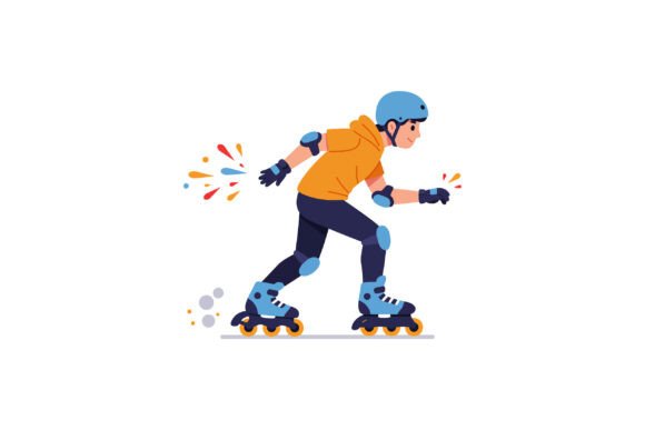 Young Boy in Orange Hoodie Skating Energ: Dynamic Design Asset